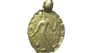 Gold coin stamped with a standing figure